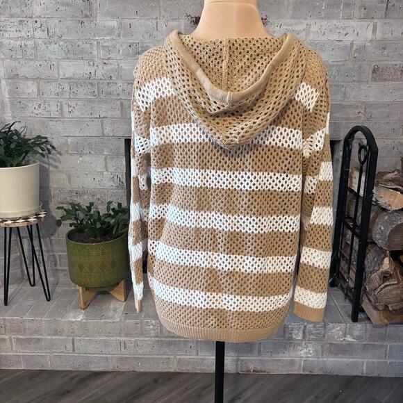 FCT With Love Open Work Crocheted Sweater Size 1X Hood Stripes - Picture 2 of 6